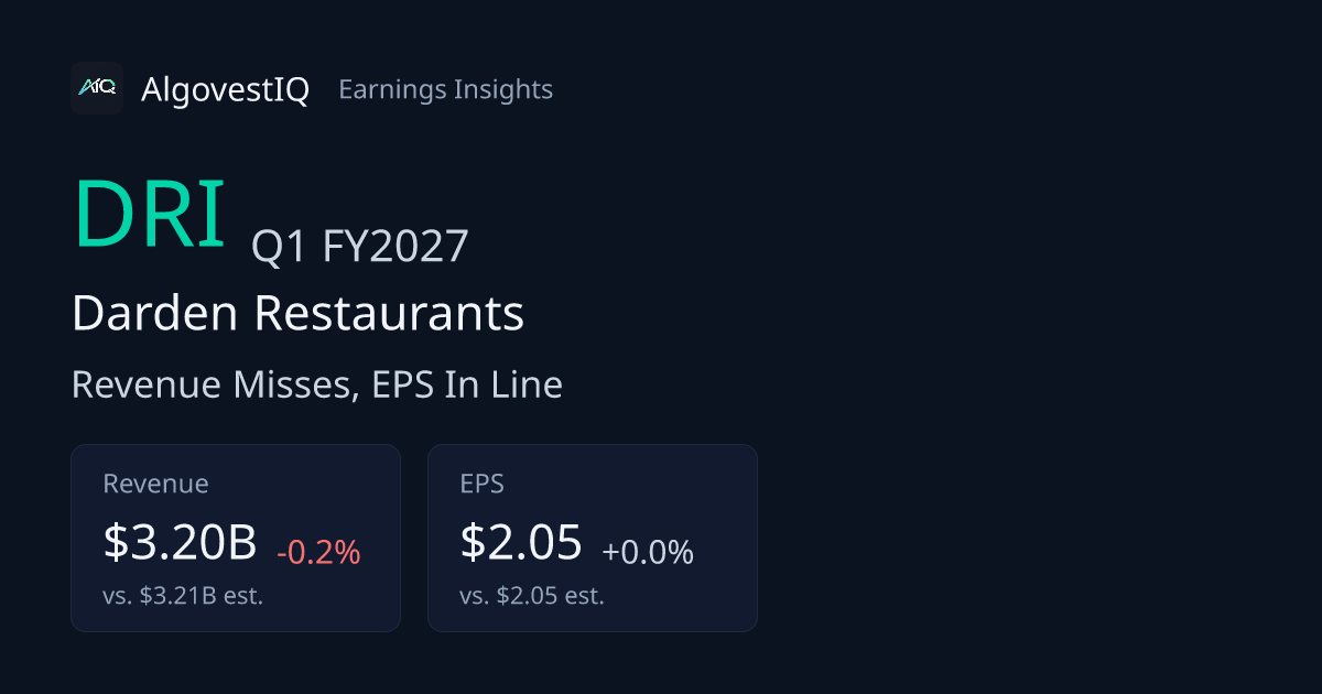 Darden Restaurants (DRI) Q1 FY2027 Earnings: Revenue Misses, EPS In ...